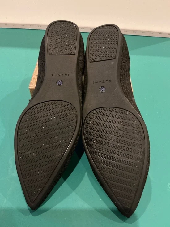 Rothy's Black Pointed Knit Flats with Blue Trim Accent - Picture 7 of 7